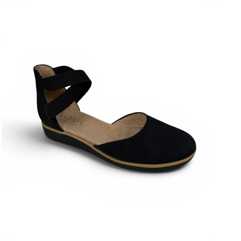 Soul Naturalizer Intro Flat Wedge Womens 7 M Black Comfort Slip On Ankle Strap